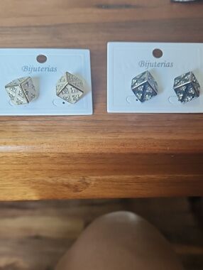 Fashion Jewelry Crystal Cube Stud Earrings — Gold and Silver